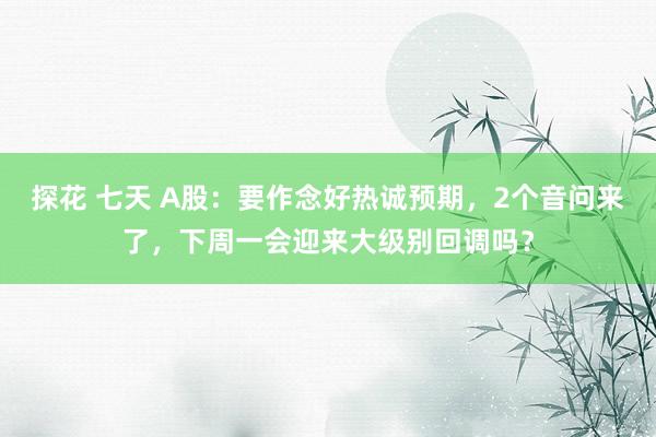 探花 七天 A股：要作念好热诚预期，2个音问来了，下周一会迎来大级别回调吗？