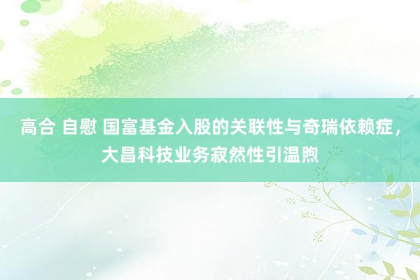 高合 自慰 国富基金入股的关联性与奇瑞依赖症，大昌科技业务寂然性引温煦