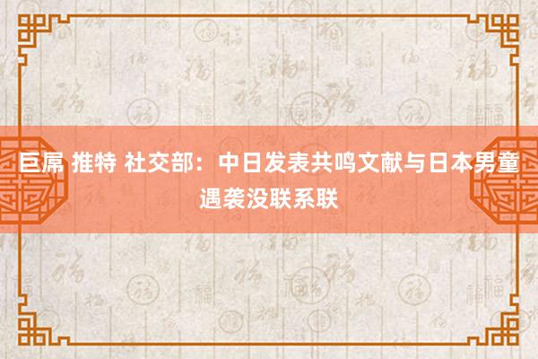 巨屌 推特 社交部：中日发表共鸣文献与日本男童遇袭没联系联