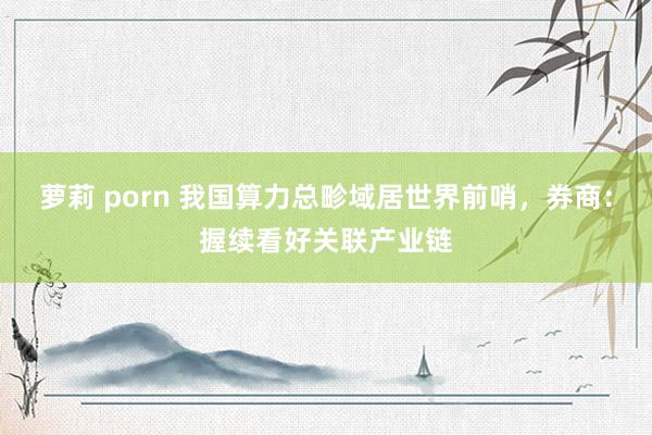 萝莉 porn 我国算力总畛域居世界前哨，券商：握续看好关联产业链