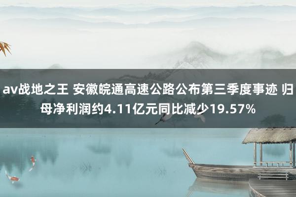 av战地之王 安徽皖通高速公路公布第三季度事迹 归母净利润约4.11亿元同比减少19.57%