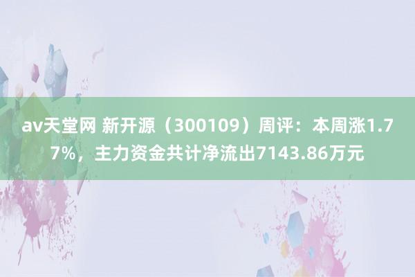 av天堂网 新开源（300109）周评：本周涨1.77%，主力资金共计净流出7143.86万元